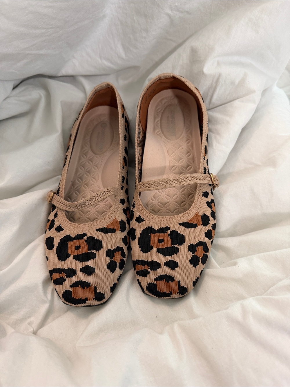 Leopard Print Mary Jane Flats in Beige Black Brown